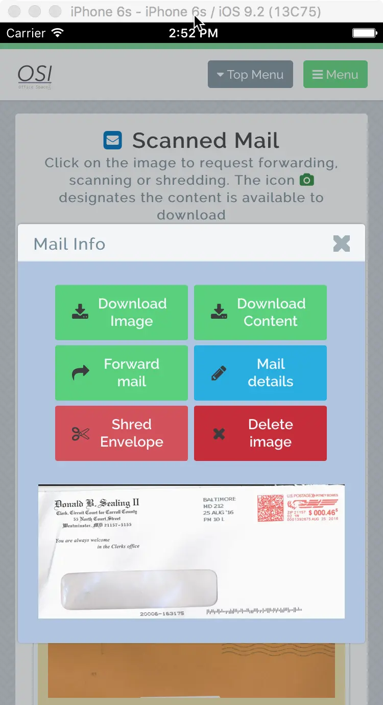 Virtual mail service client mail image