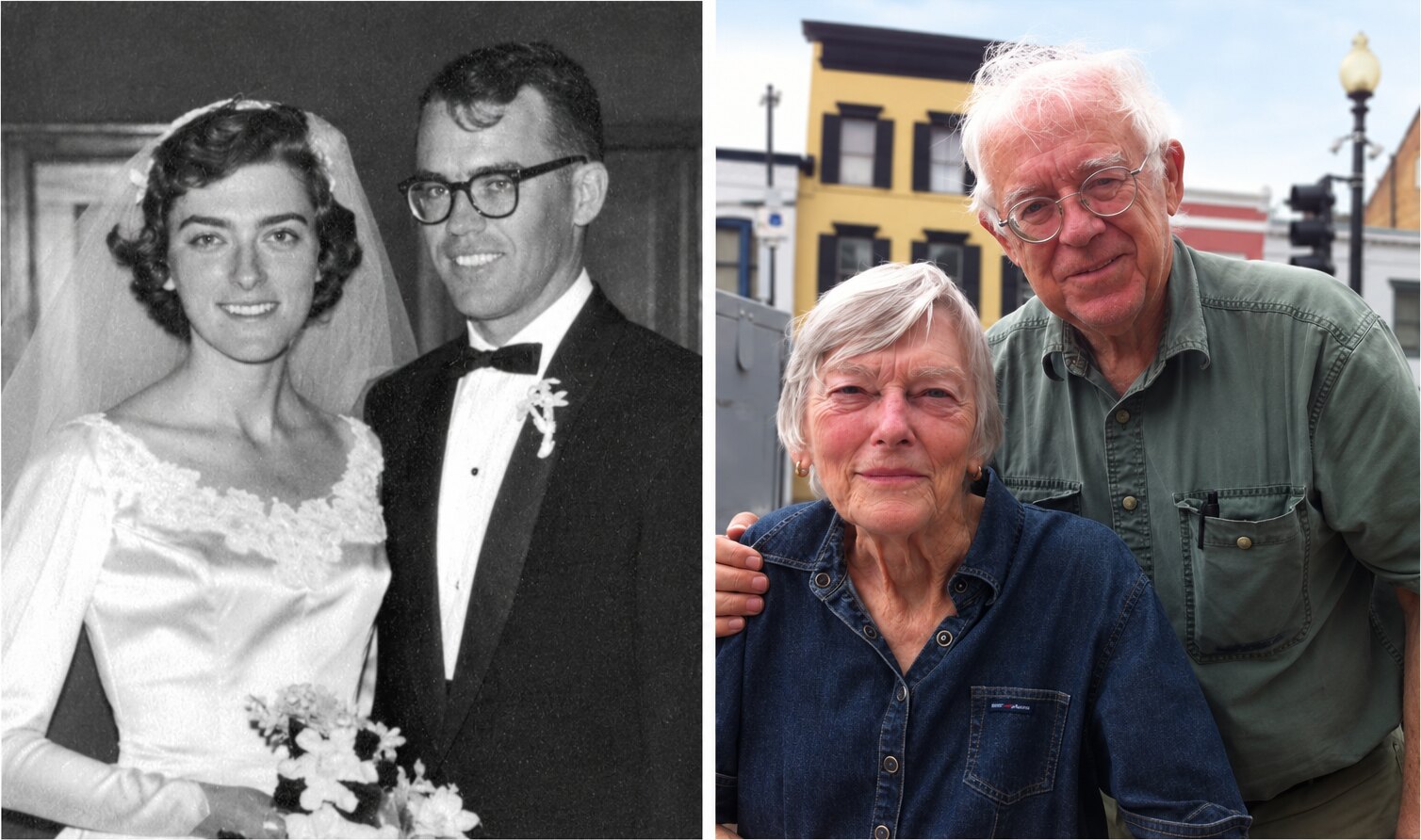 Jack and Selette Pearce on their wedding day and together later in life.